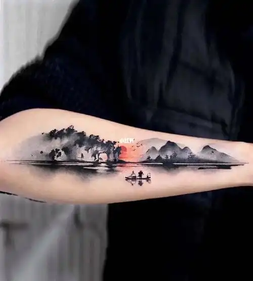 12月12号    山水纹身图案分享#郑州纹身  #山水纹身