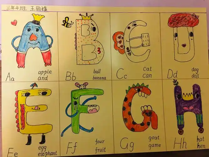 现在我们把字母变成简笔画,孩子在"玩"中很快就记住了26个字母,英语