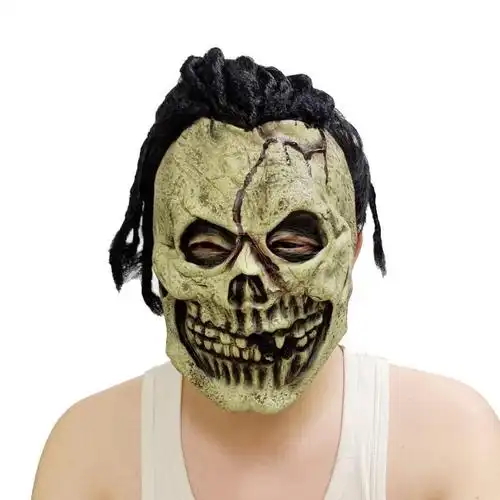 现货直发圣节恐怖鬼脸大胡子面具长发魔鬼吓人假面化妆舞会表演乳胶套