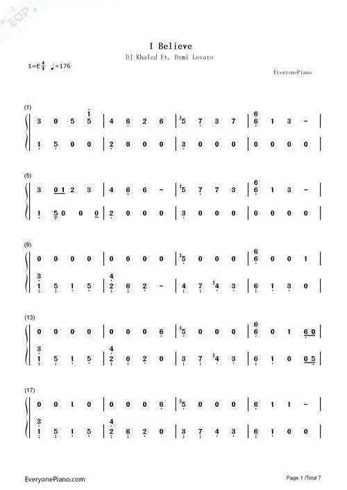 i believe-时间的皱折ost双手简谱预览1