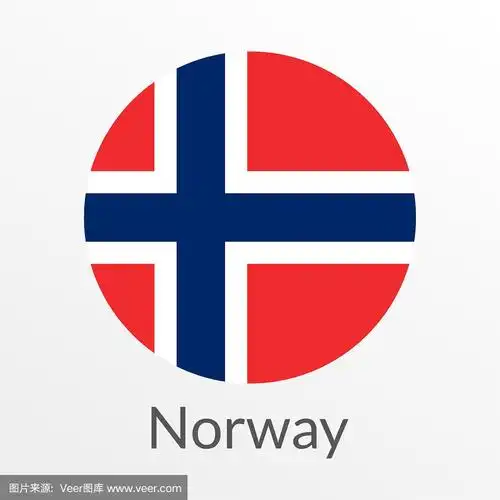 挪威国旗的圆形图标,徽章或按钮.挪威国家的象征.矢量插图.