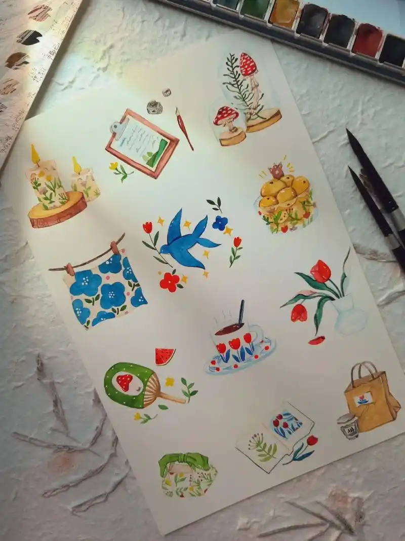 森系水彩手帐素材