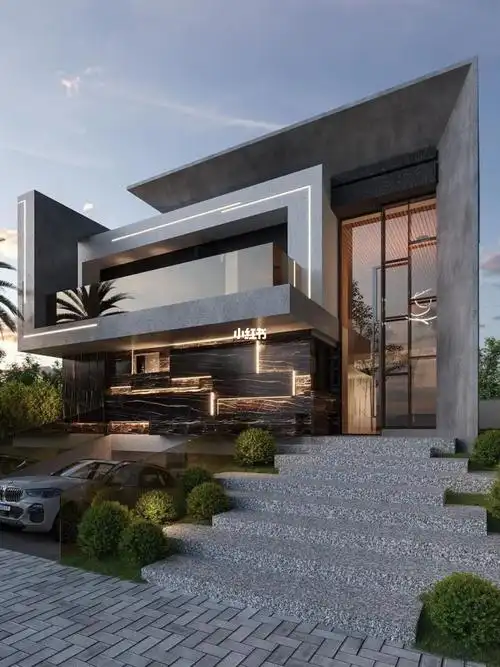 现代轻奢风深色简约小户型别墅设计