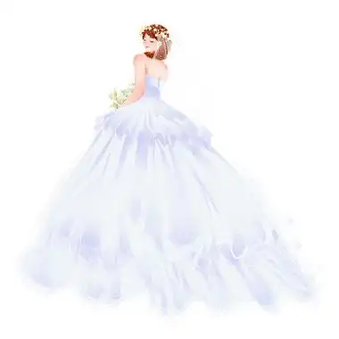 手绘卡通唯美浪漫女生单人洁白婚纱元素png素材