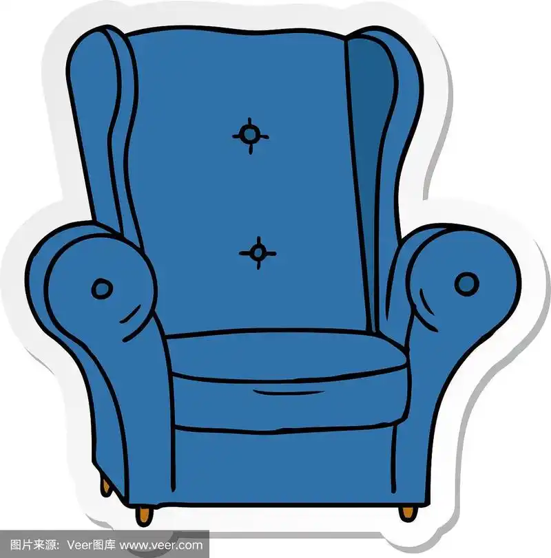 旧扶手椅的卡通贴纸涂鸦