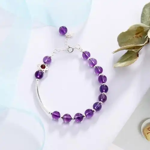 六芒星紫水晶纯银手链小众设计森系文艺文艺学学生手链