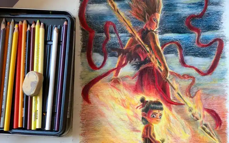 彩铅手绘哪吒大小藕彩铅画为了哪吒第一次投稿手绘视频是真爱78