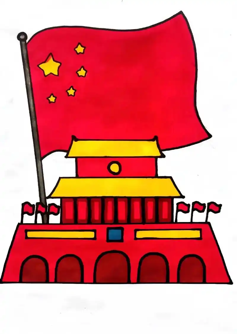天安门国旗简笔画.#上热门 #国庆节儿童画 #国庆节手抄报  - 抖音