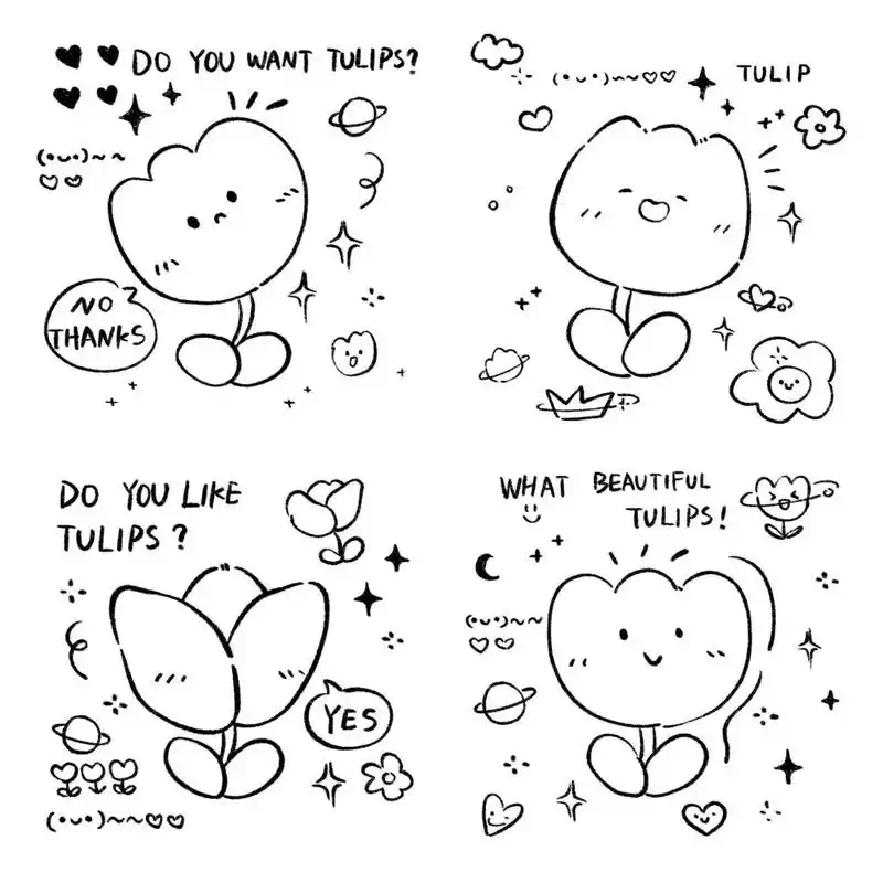 简笔画01/郁金香涂鸦花朵ins风原创手帐插画 大家还想看我画什么,评论