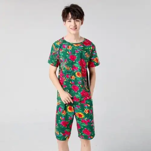 东北北大花衣衣服套装男女花布碎花被单秧歌民族服装