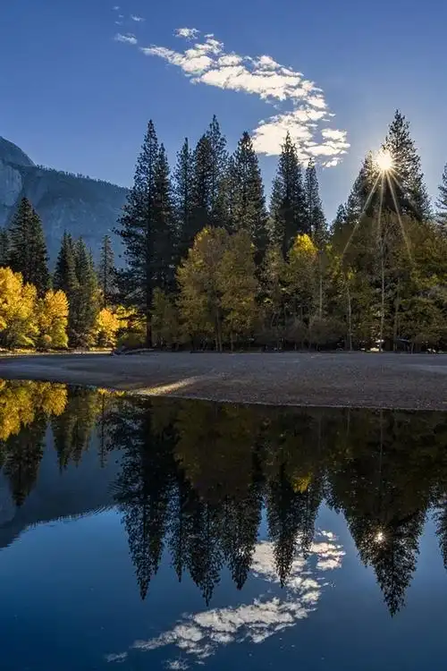 加州优胜美地国家公园,高山,森林,湖泊,日出 2560x1440 qhd 高清壁纸