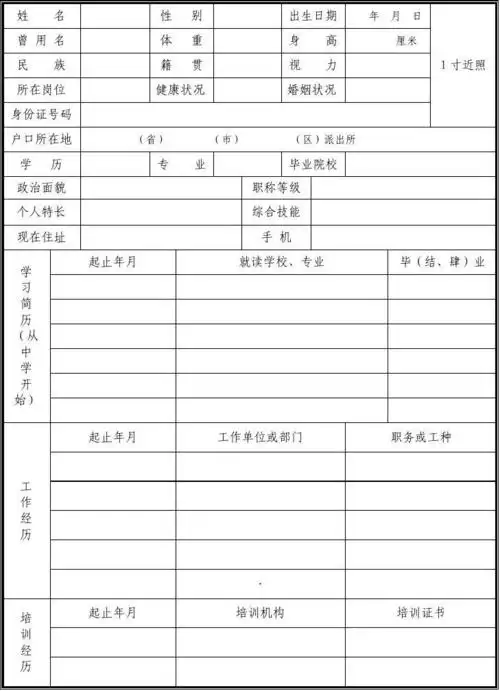 文档下载 所有分类 表格/模板 表格类模板 > 员工人事档案登记表员工