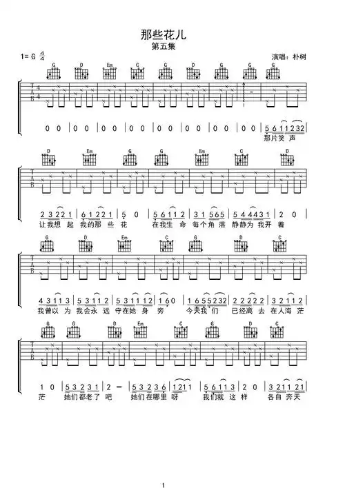 那些花儿g调六线吉他谱-虫虫吉他谱免费下载