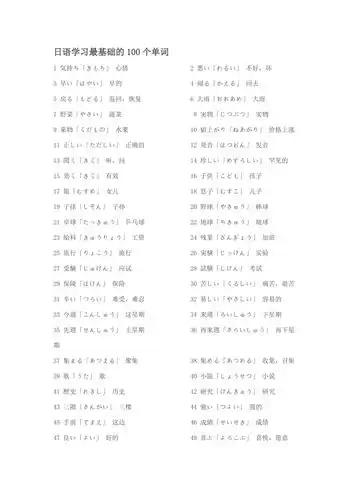 学日语必备的基础单词100个