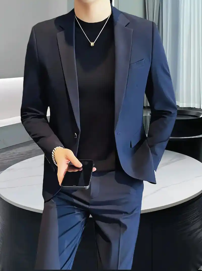 韩版修身西装两件套 春季新款!男士韩版修身西装两件 - 抖音