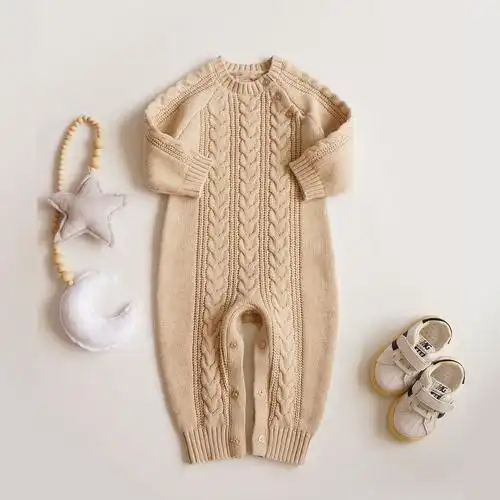ins婴儿连体衣男宝宝毛衣新生儿麻花针织衫衣服春秋新款爬服外套