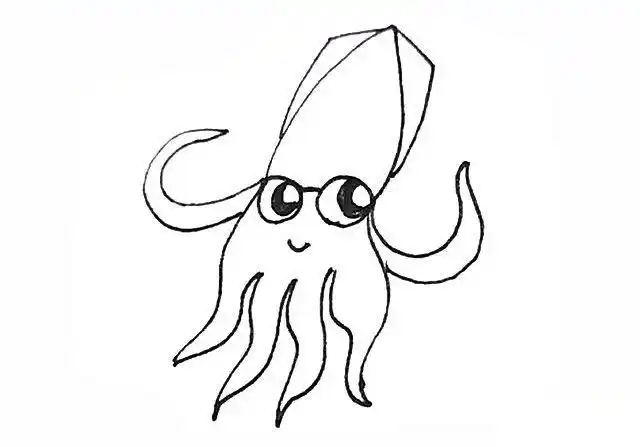 卡通鱿鱼的画法步骤图解教程_动漫人物_儿童简笔画大全_可乐云