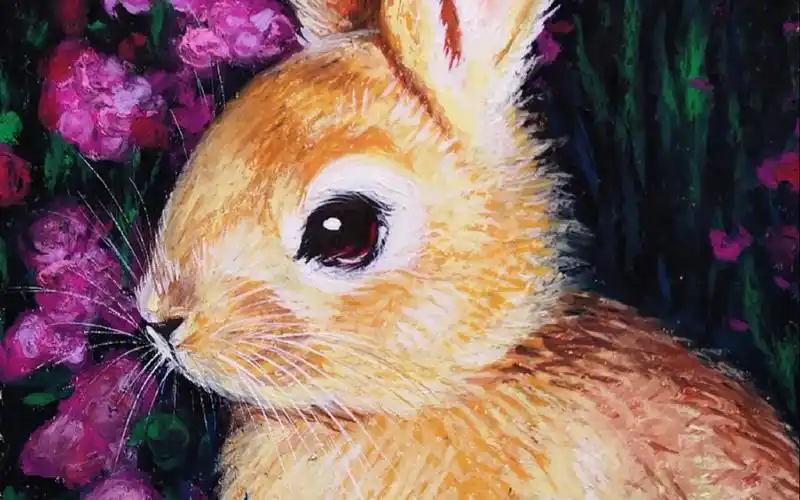 【油画棒】复古兔子绘画过程 3