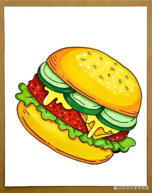 儿童画教程|创意儿童美术教案——教你画美味的汉堡套餐