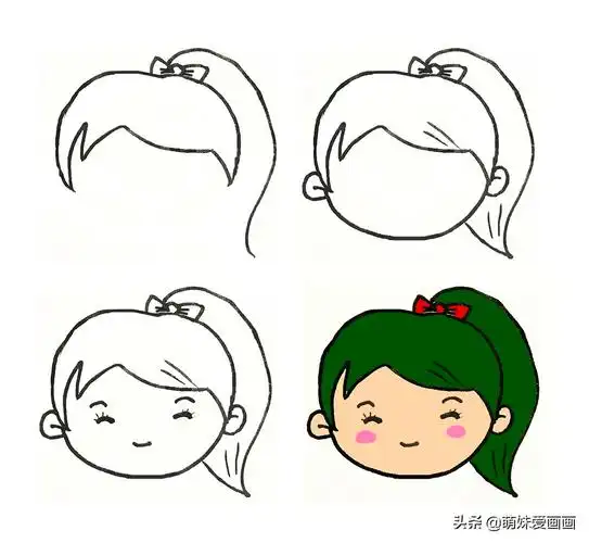 可爱的女孩头像简笔画大全|学画不同表情和发型的小女孩