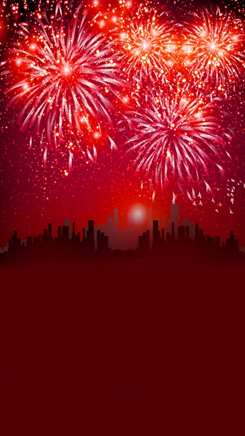 红色烟花城市矢量图h5背景