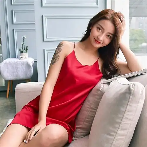 夏季吊带睡衣女纯色丝绸真丝睡裙打底裙中长款美背修身性感家居服