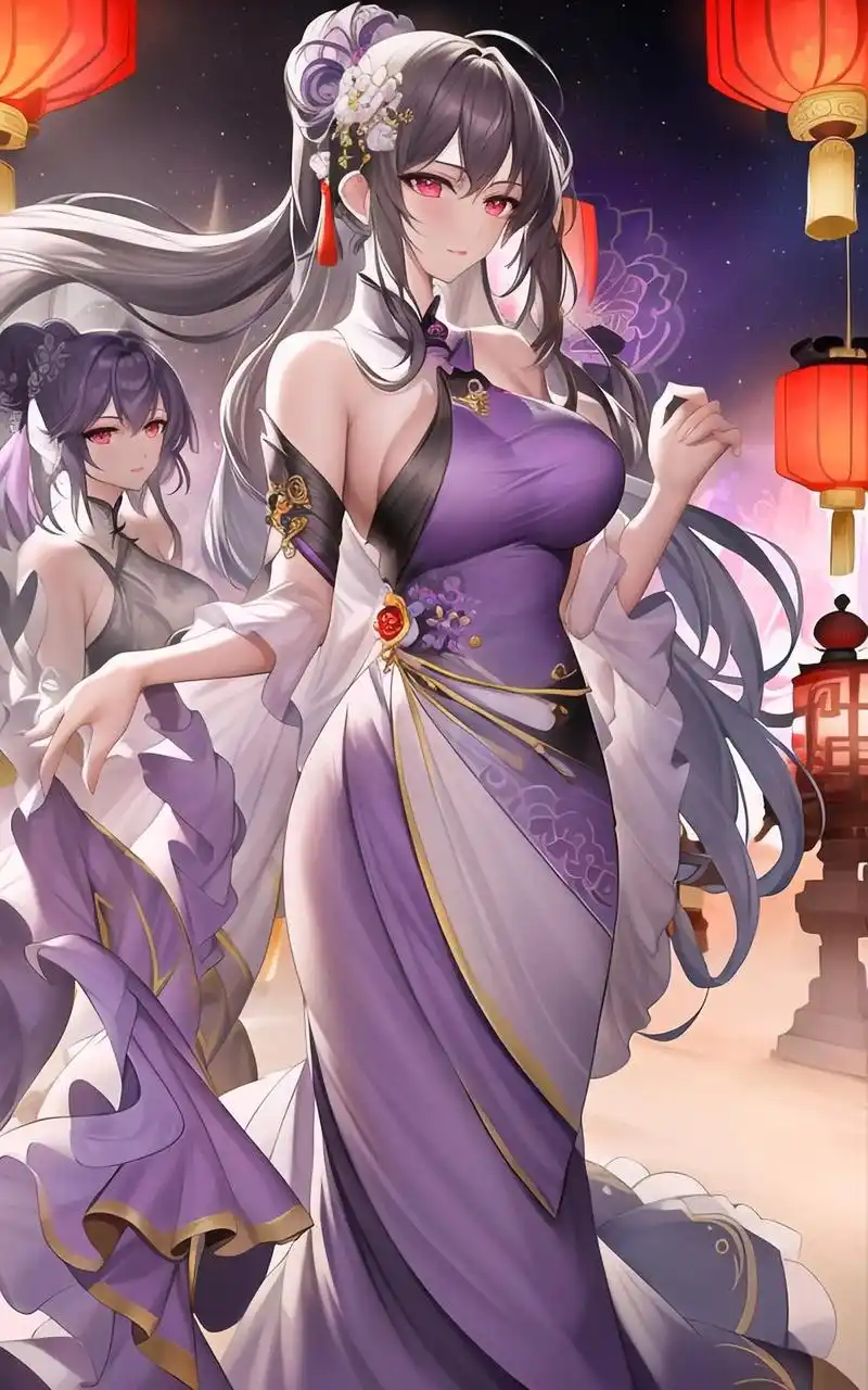 二次元紫色旗袍美女!#抖音图 - 抖音