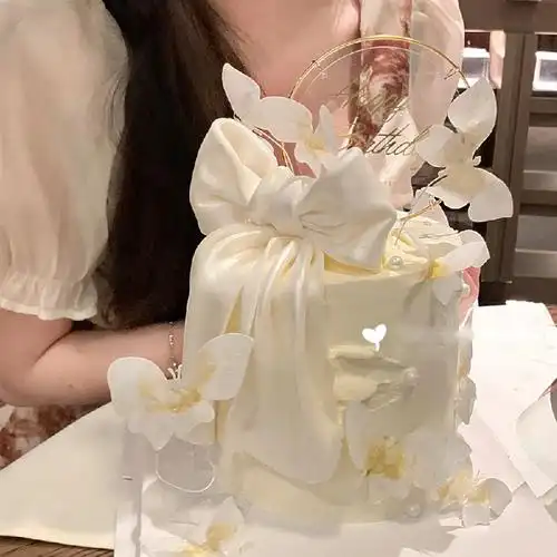 网红新鲜蛋糕小仙女复古缎带蝴蝶结翻糖生日蛋糕动物新鲜生日蛋糕