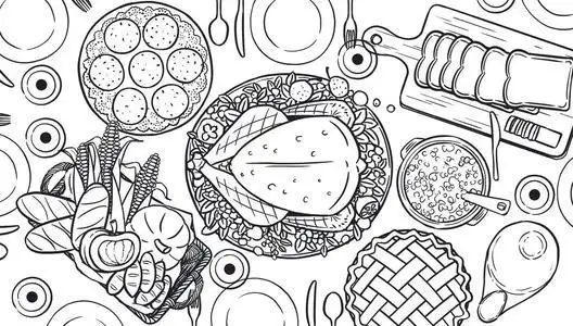 一桌丰富的美食简笔画