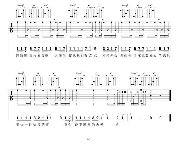 《如果的事吉他谱》_张韶涵/范玮琪_d调_吉他图片谱3张 图3