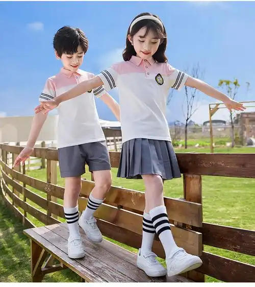 风校服套装abc夏装小学生班服36小孩子1kids穿的男童粉色套装100cm