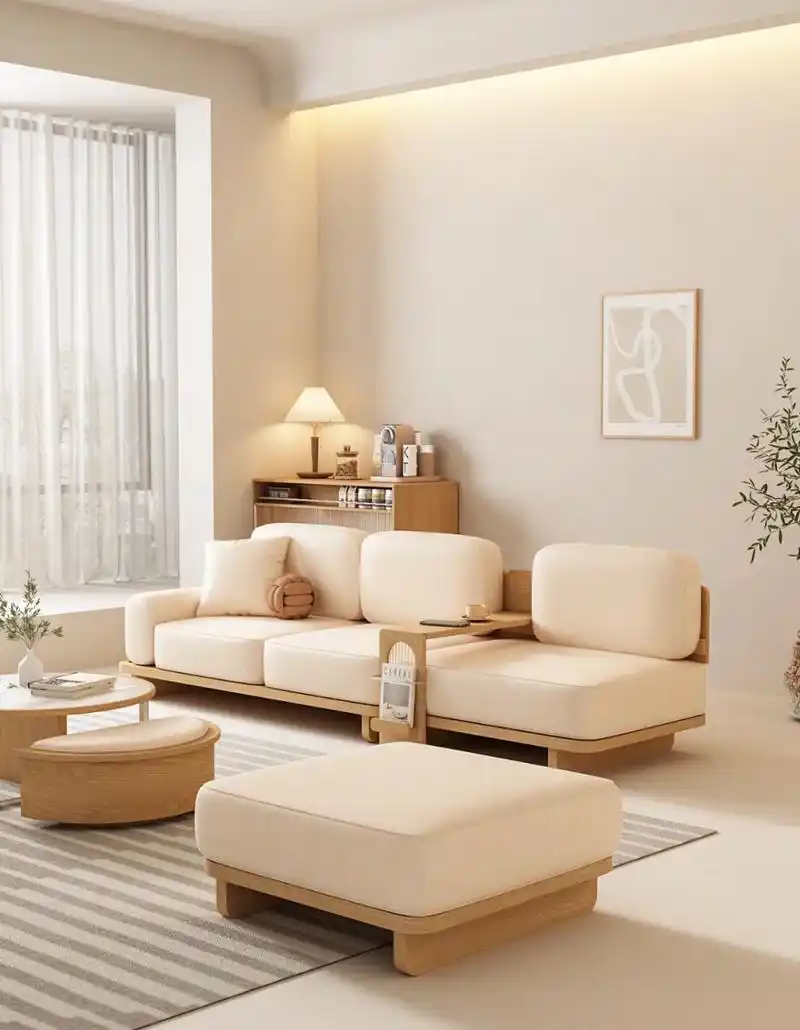 实木款日式奶油沙发它来了～  给家里添上这套沙发,温馨氛围拉满[嘿哈