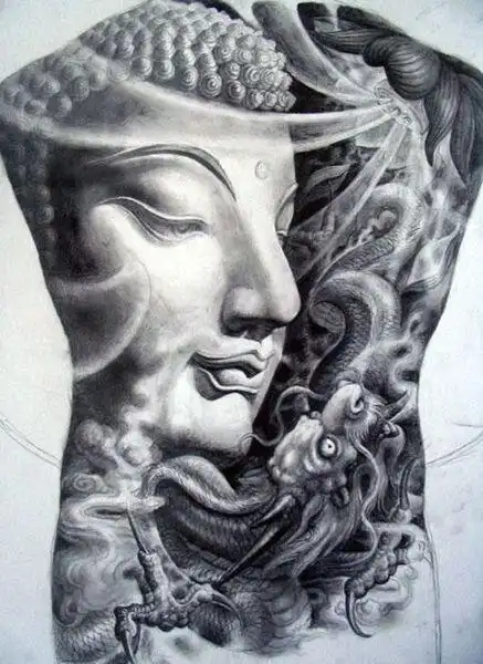 满背佛纹身手稿