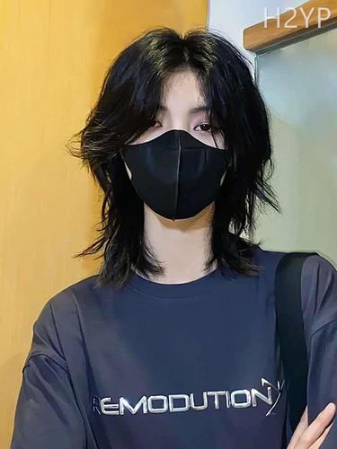 狼尾假发男士短发造型夏季日系中分武士头假发套男生鲻鱼头全头套