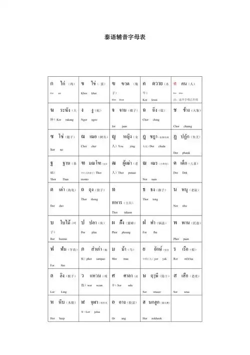 泰语辅音元音表