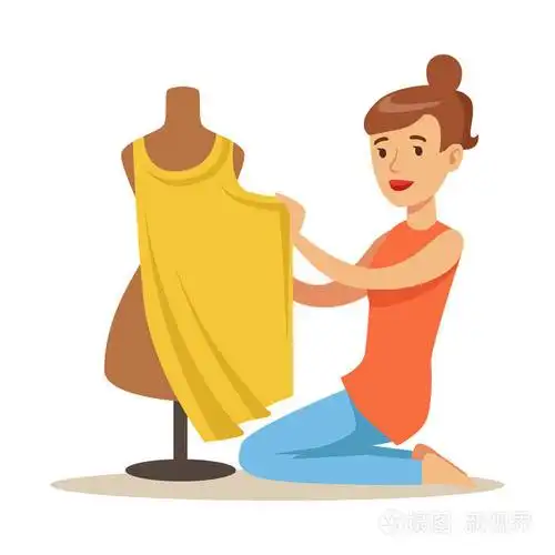 年轻女子坐在地板上虚拟的裁缝缝制衣服的裁缝.