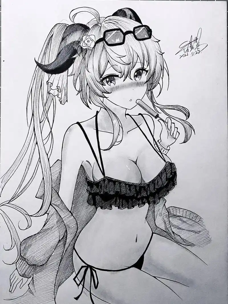 泳装甘雨#手绘 #临摹 #简笔画 #画画 #原神 - 抖音