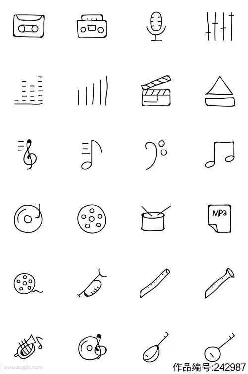 手绘线条音乐小图标