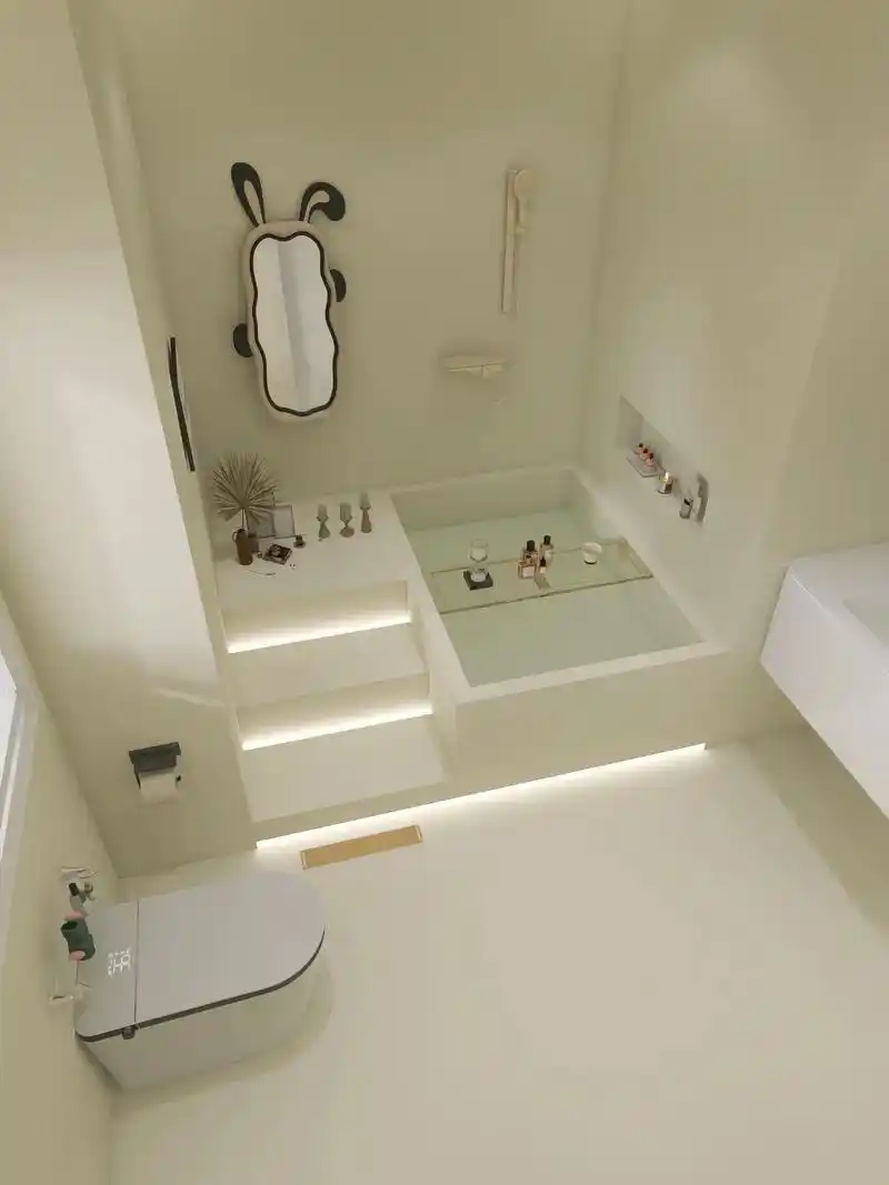 00提拉米苏|奶咖色微水泥浴缸复古卫生间.- 空间以沉稳平和 - 抖音