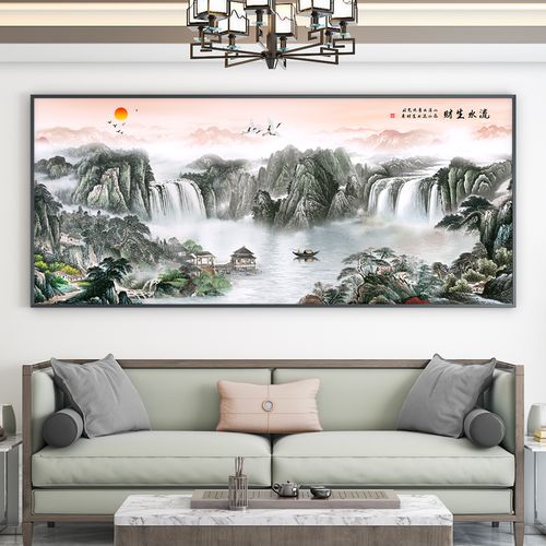 木卫山水画客厅风景新中式客厅山水挂画办公室字画国画沙发背景墙装饰
