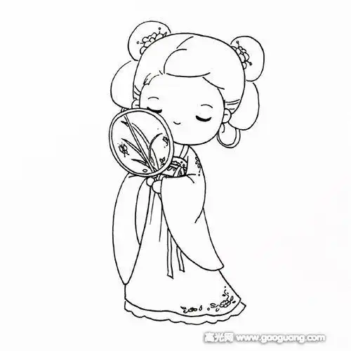 古代女孩扇子遮脸简笔画