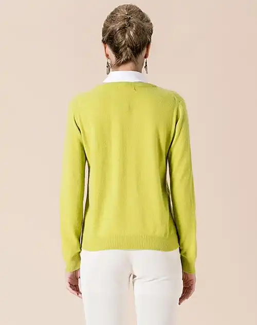 100%山羊绒秋香绿衬衫领女套衫