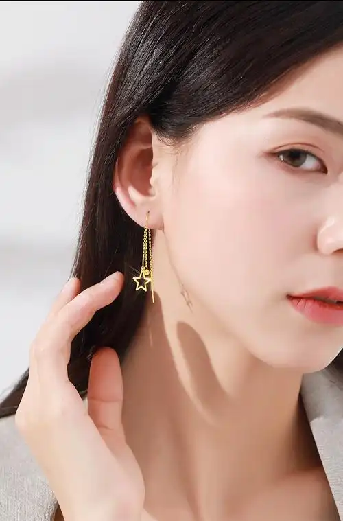 老凤凰黄金耳环女18k金耳饰金耳线女生耳钉长款几何流苏耳坠时尚韩版