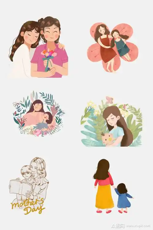 唯美手绘母亲节免抠插画元素