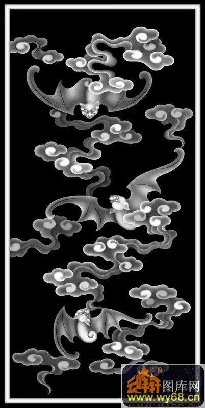 蝙蝠 云-欧式洋花浮雕灰度图