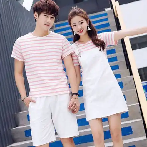 情侣装夏季新款韩版网红短袖恤一男一女背带套装裙子时尚情侣款