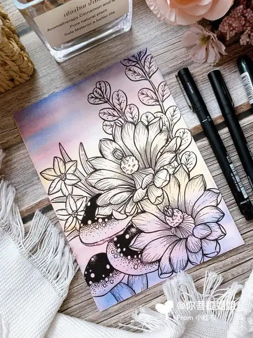 黑白针管笔画手绘线描插画手帐有线稿