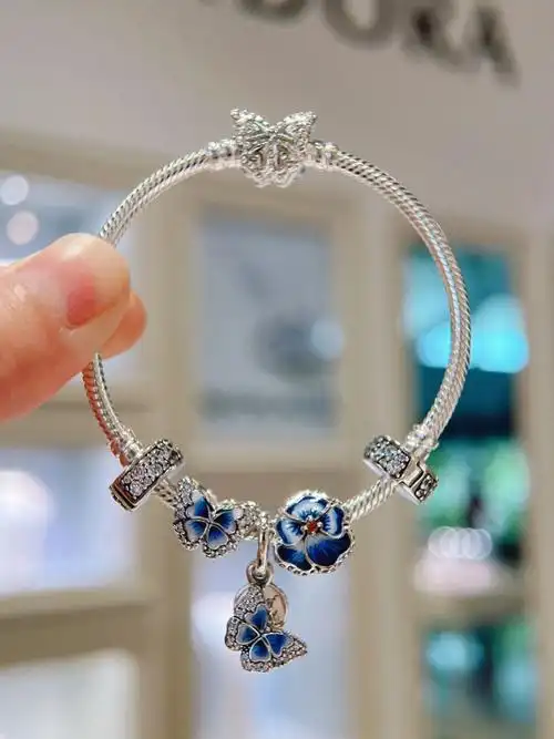 潘多拉pandora新款蓝色三色堇手链