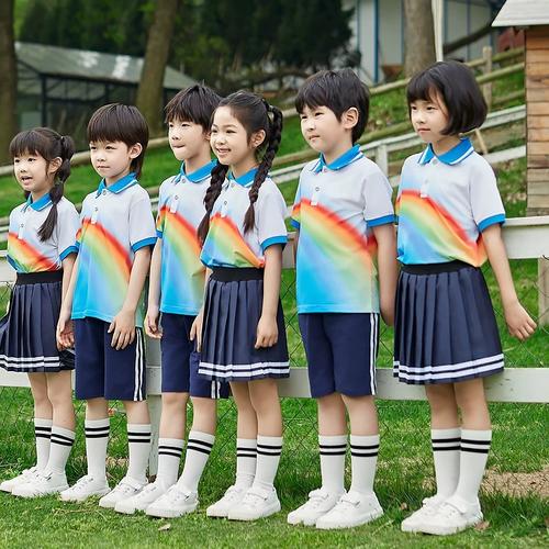 学院风校服集体照班级英伦风朗诵礼服春季运动会中小学生短t白色