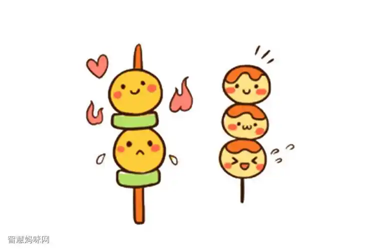 可爱烤串简笔画画法步骤